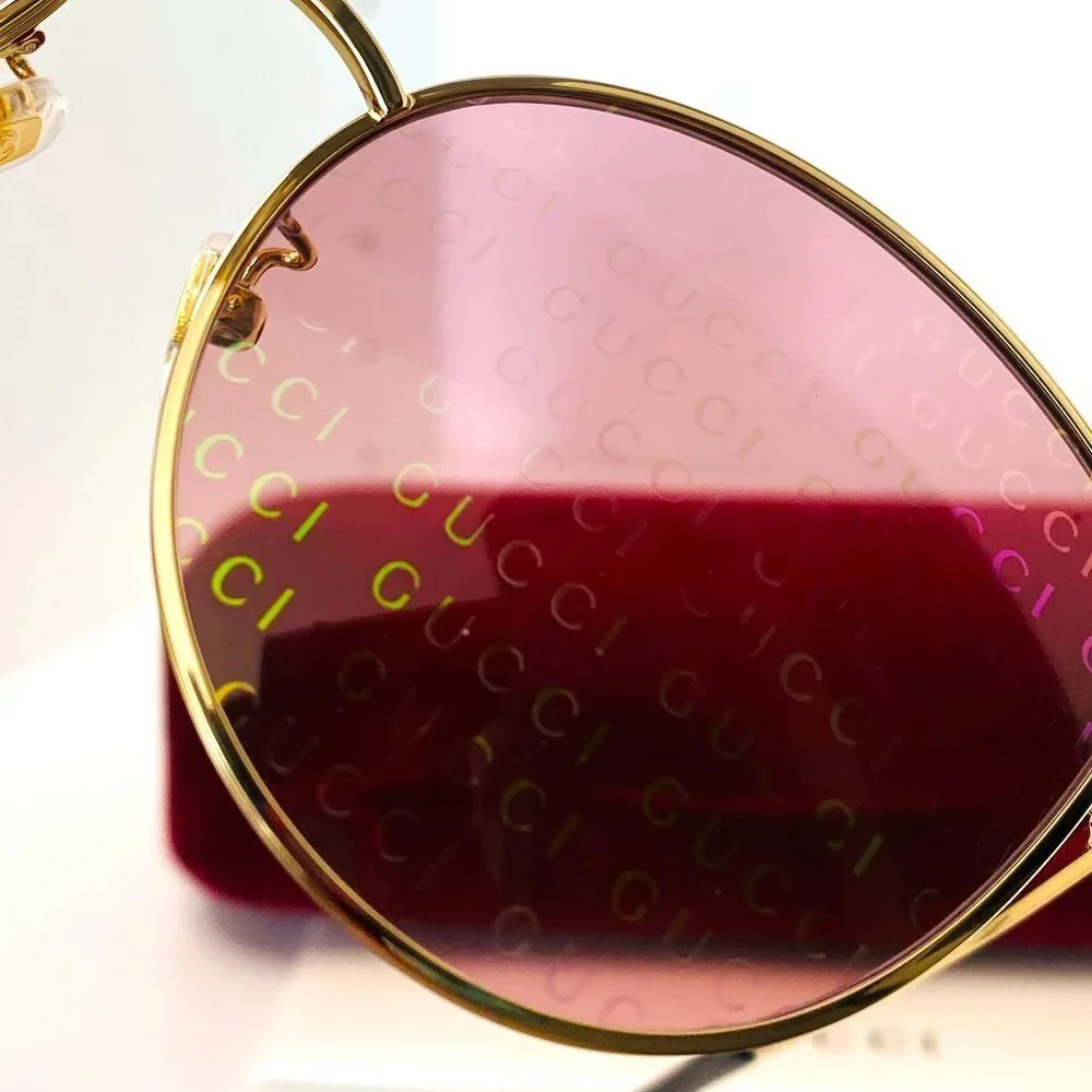 NWT Gucci GG0807SA-004 Gold Oversized 58mm Sunglasses